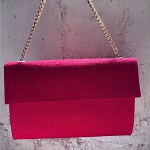 Vintage Margaret Smith Red Linen Chain-Handle Evening Bag - NWOT